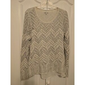 Lucky Brand Ivory Metallic Chevron Lined Layered Sheer Blouse Knit Sweater Sz XL